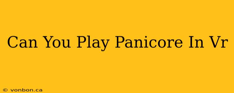 Can You Play Panicore In Vr