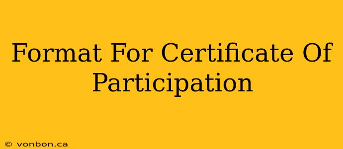 Format For Certificate Of Participation