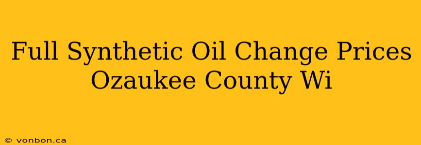 Full Synthetic Oil Change Prices Ozaukee County Wi