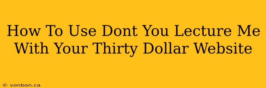 How To Use Dont You Lecture Me With Your Thirty Dollar Website