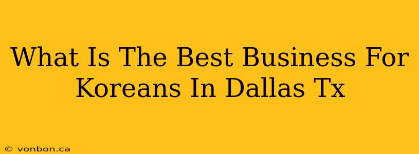 What Is The Best Business For Koreans In Dallas Tx