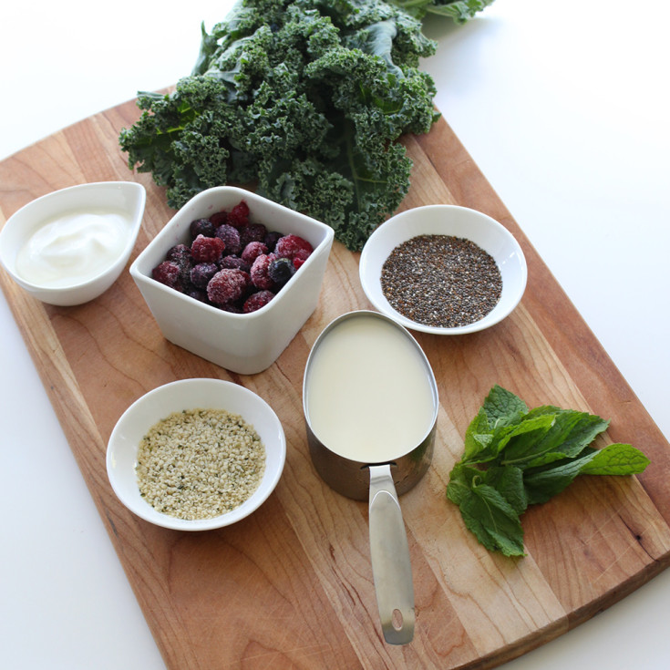 What I'm craving now... Kale Mixed Berry Smoothie with Chia Seeds and Hemp Hearts. Eating healthy never tasted so good!