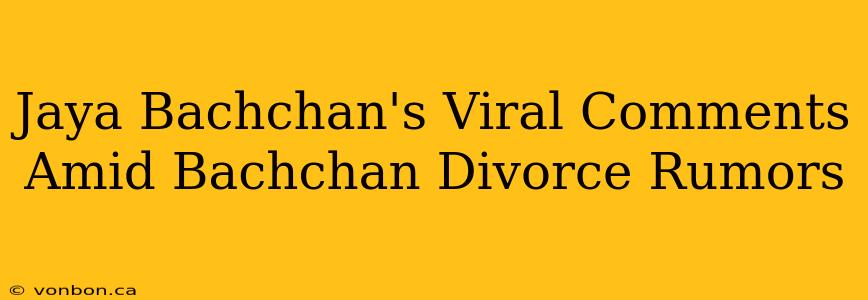 Jaya Bachchan's Viral Comments Amid Bachchan Divorce Rumors