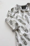 VONBON BABY KNOTTED GRAY FEATHER SLEEPER ORGANIC COTTON