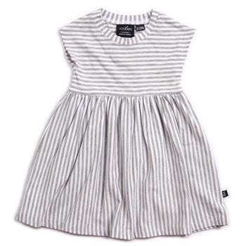 ORGANIC BABY GIRLS DRESS GRAY STRIPE CAP SLEEVE CANADIAN MADE