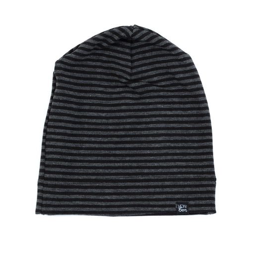 VONBON JERSEY SLOUCHY BEANIE ORGANIC COTTON BAMBOO UNISEX ACCESSORIES HAT CHARCOAL STRIPE