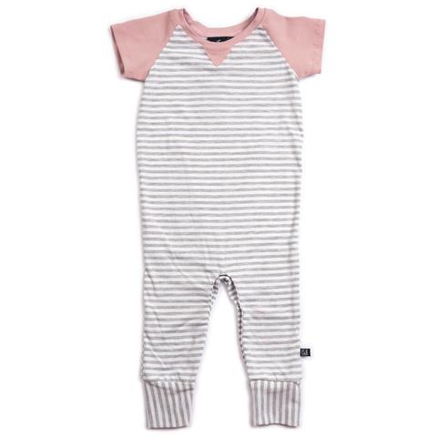 SHORT SLEEVE ROMPER | GRAY STRIPE/BLUSH