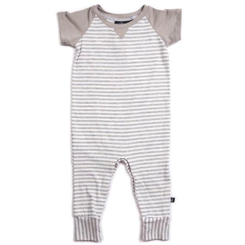 SHORT SLEEVE ROMPER | GRAY STRIPE/SLATE GRAY