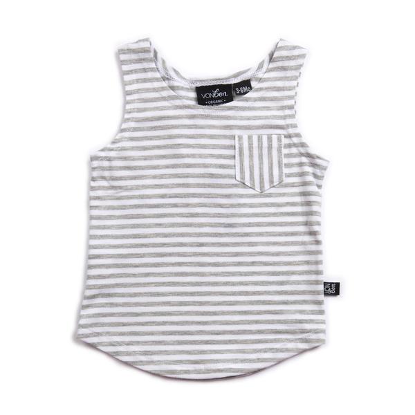 VONBON BAMBOO SLEEVELESS TANK GRAY STRIPE SUMMER CASUAL KIDS