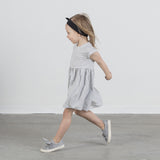 ORGANIC BABY GIRLS DRESS GRAY STRIPE CAP SLEEVE CANADIAN MADE