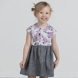 VONBON CAP SLEEVE DRESS WILD FLOWER CHAMBRAY PARTY DRESS VANCOUVER MADE